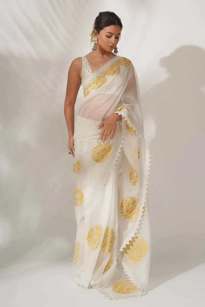 White Organza Saree | Leemboodi