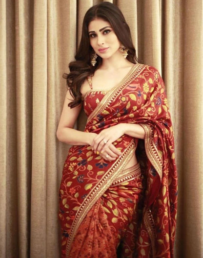 Red Georgette Printed Saree | Leemboodi