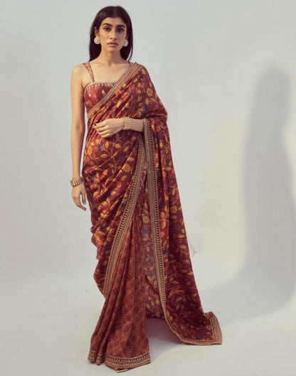 Red Georgette Printed Saree | Leemboodi
