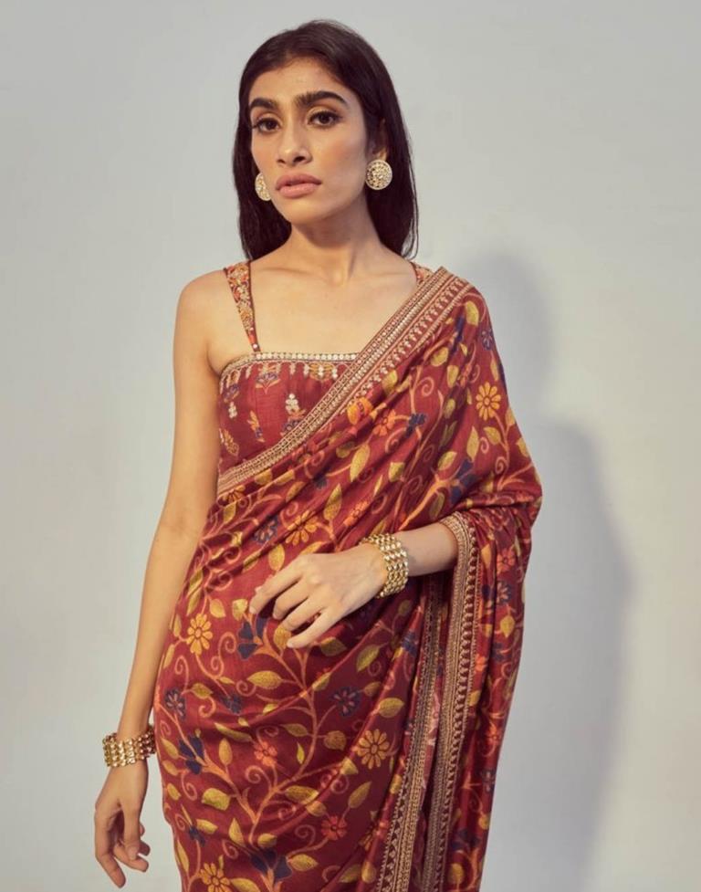 Red Georgette Printed Saree | Leemboodi