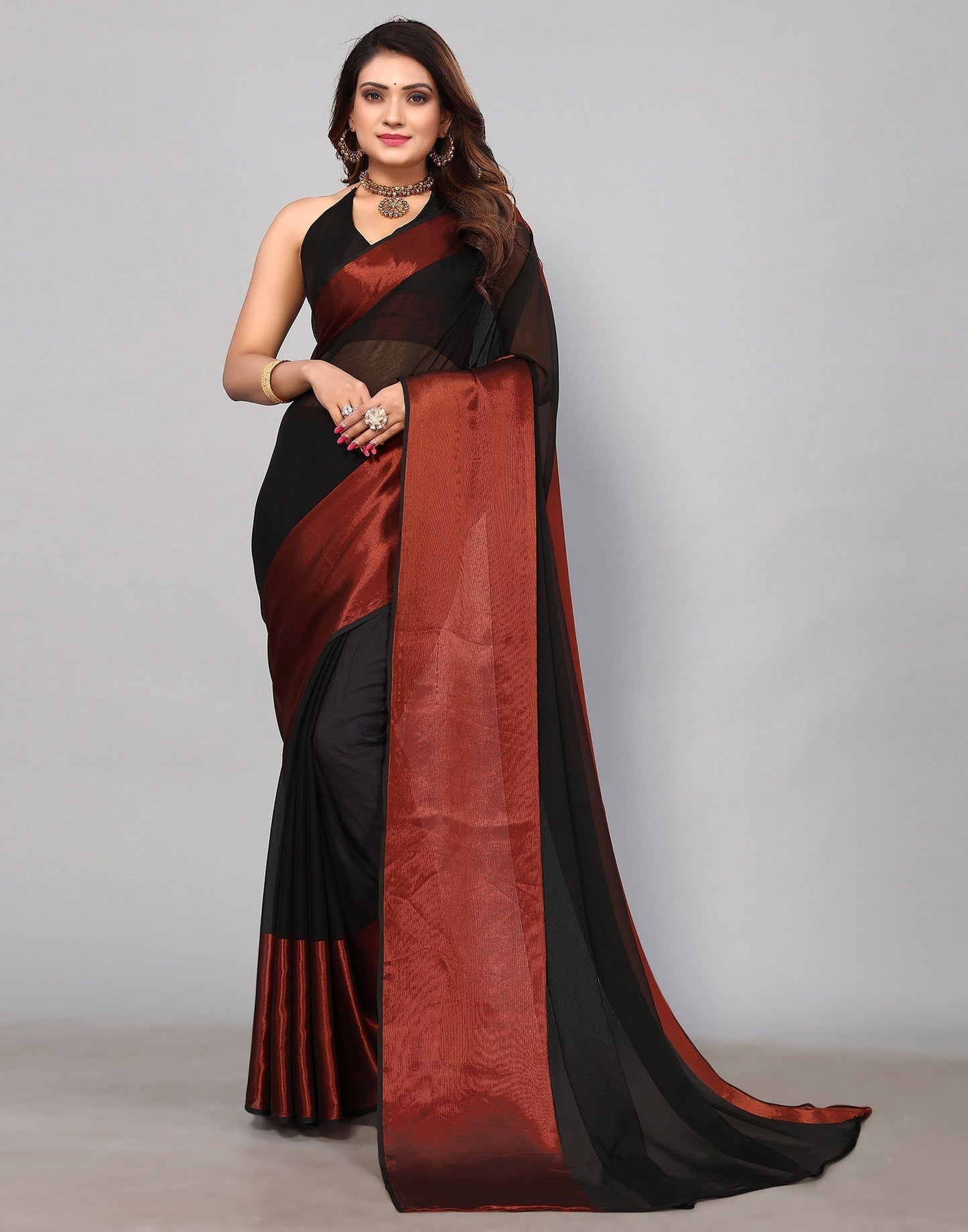 Black Chiffon Plain Saree | Sudathi