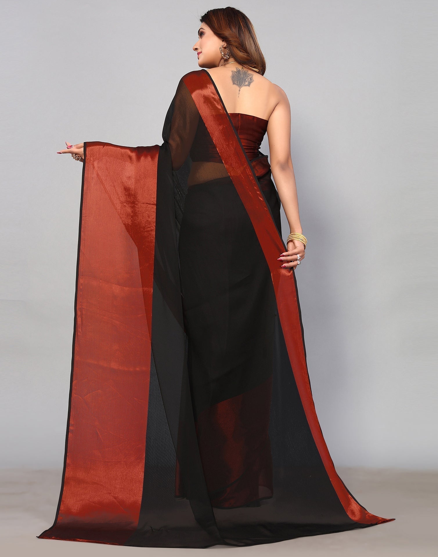 Black Chiffon Plain Saree | Sudathi