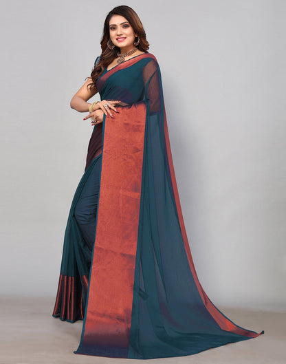 Teal Blue Chiffon Plain Saree | Sudathi
