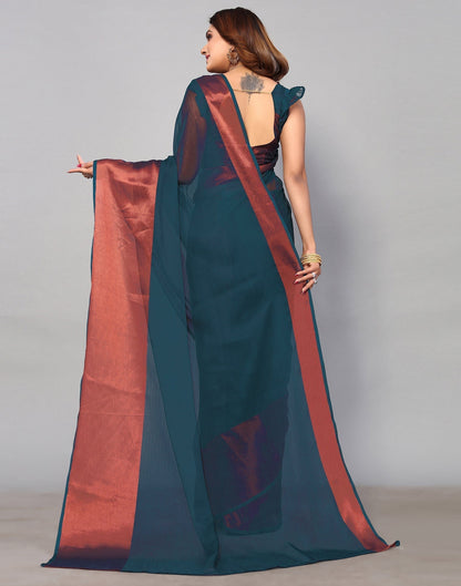 Teal Blue Chiffon Plain Saree | Sudathi