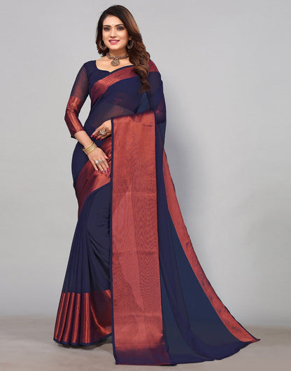 Dark Blue Chiffon Plain Saree | Sudathi