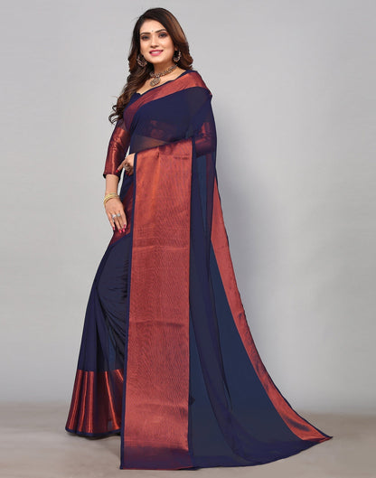Dark Blue Chiffon Plain Saree | Sudathi