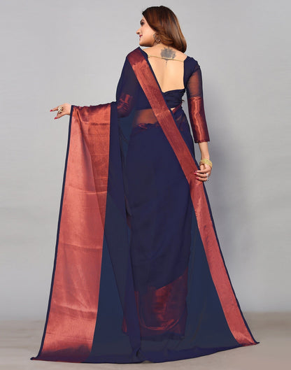Dark Blue Chiffon Plain Saree | Sudathi