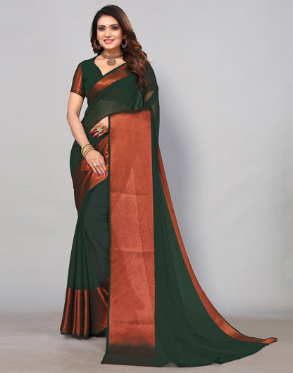 Dark Green Chiffon Plain Saree | Sudathi