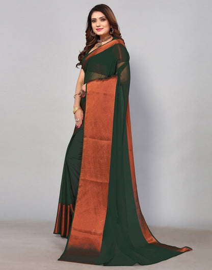 Dark Green Chiffon Plain Saree | Sudathi