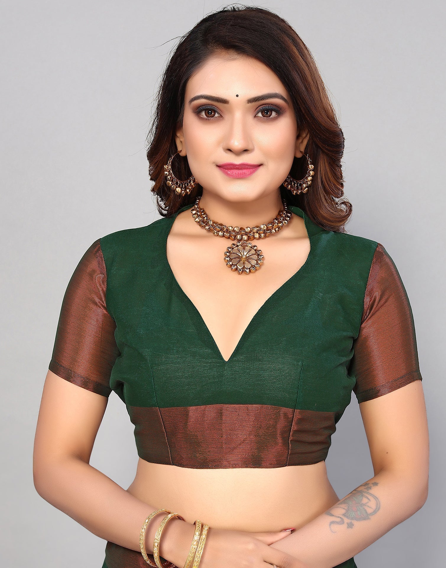 Dark Green Chiffon Plain Saree | Sudathi