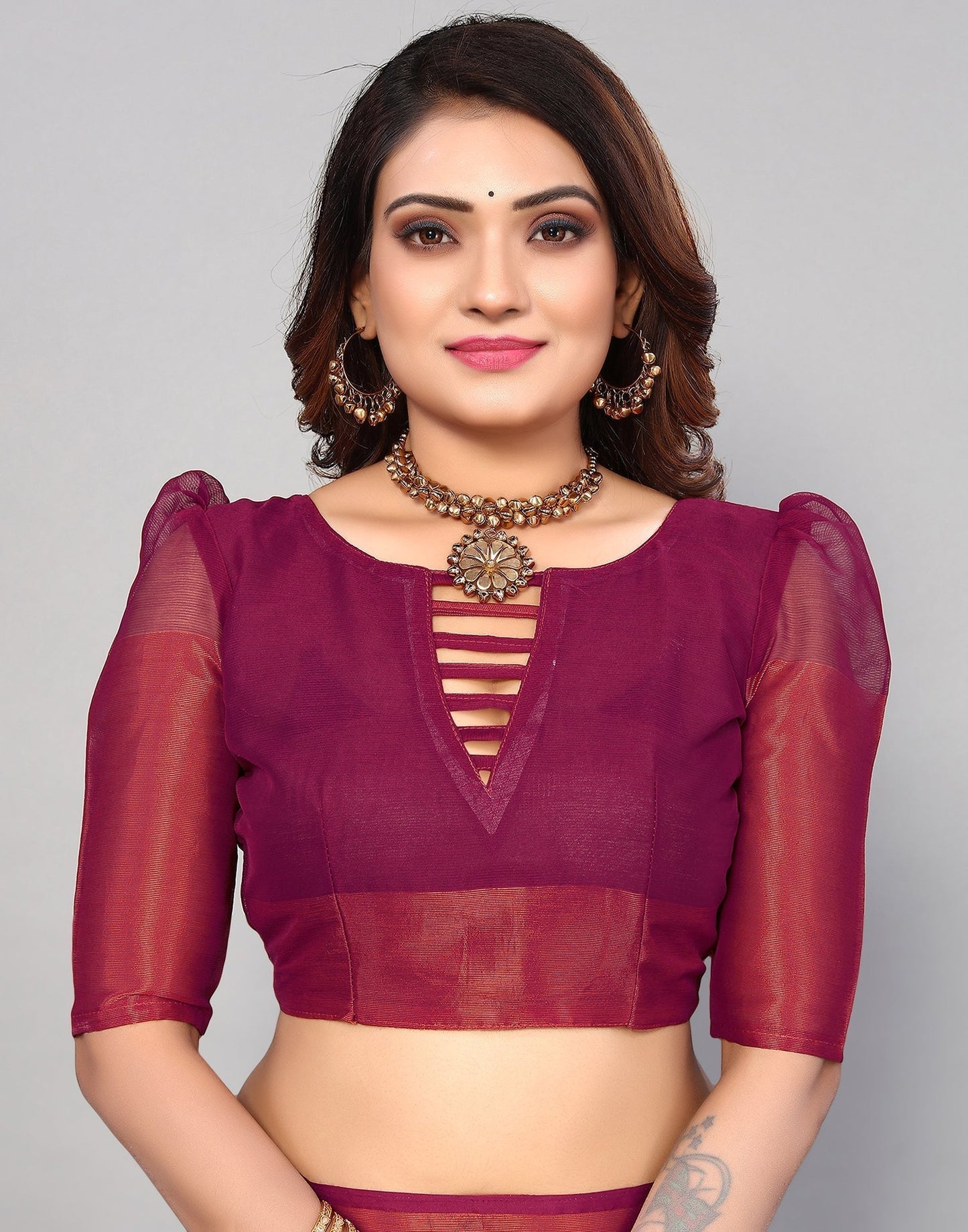 Magenta And Rani Pink Chiffon Plain Saree | Sudathi