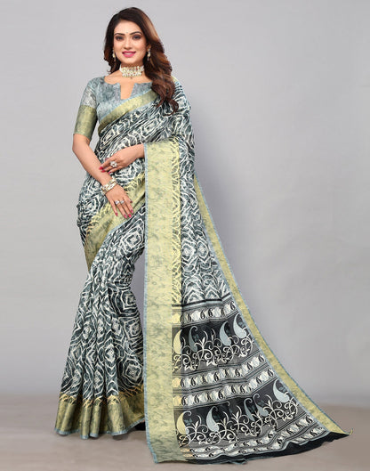 Grey Cotton Printed Saree | Leemboodi
