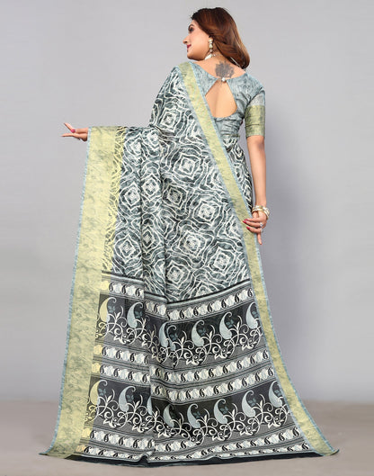 Grey Cotton Printed Saree | Leemboodi