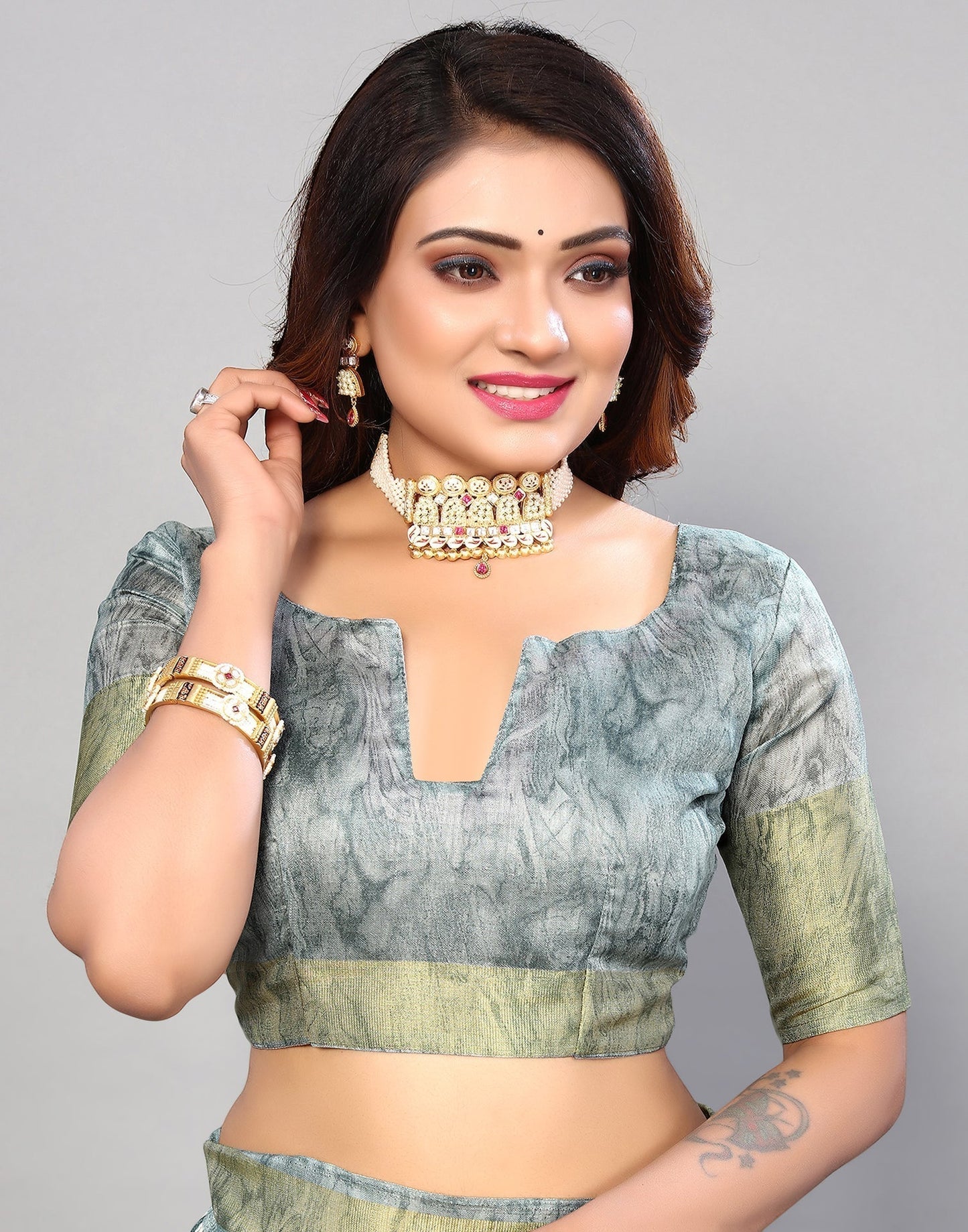 Grey Cotton Printed Saree | Leemboodi