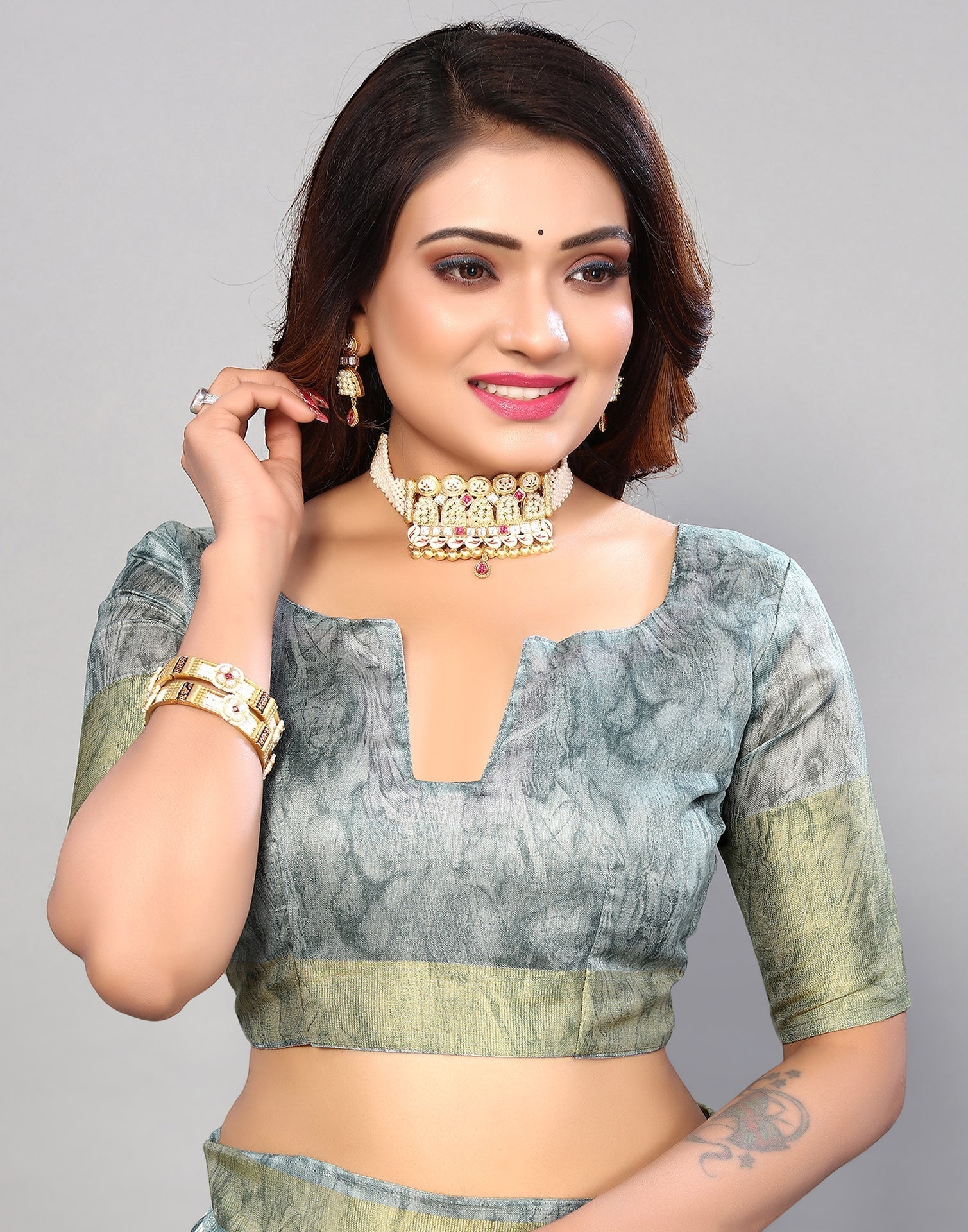 Grey Cotton Printed Saree | Leemboodi