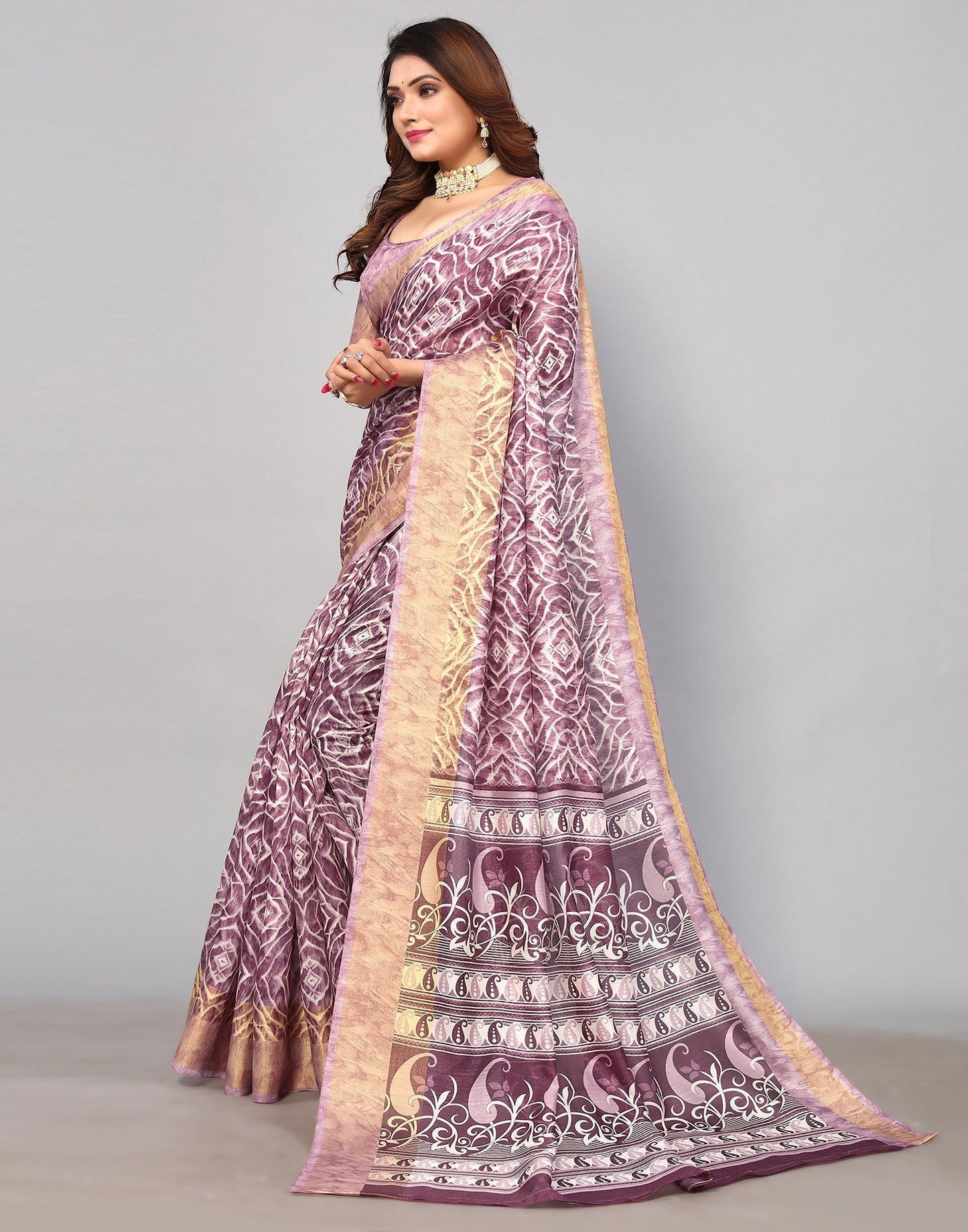 Lilac Cotton Printed Saree | Sudathi
