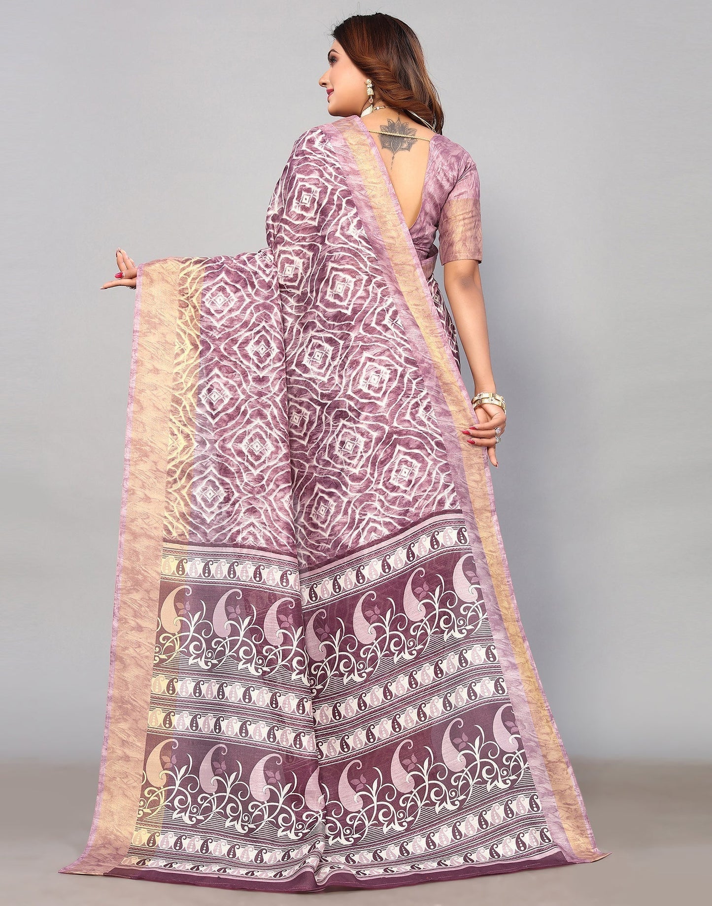 Lilac Cotton Printed Saree | Sudathi