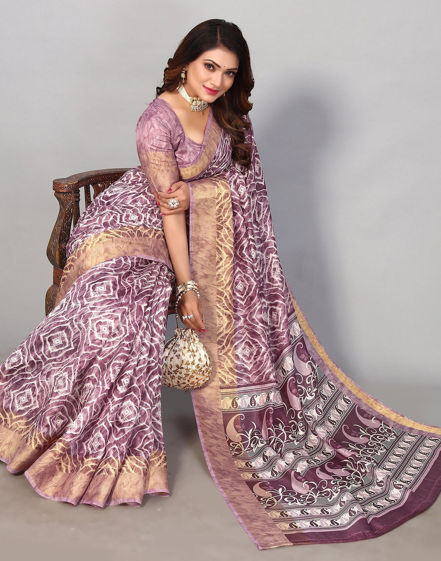 Lilac Cotton Printed Saree | Sudathi
