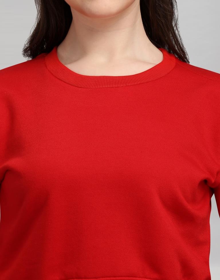 Red Coloured Cotton Fleece Blend Embroidered Sweatshirt | Sudathi