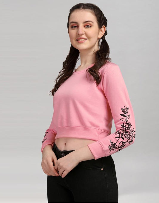 Light Pink Coloured Cotton Fleece Blend Embroidered Sweatshirt | Sudathi