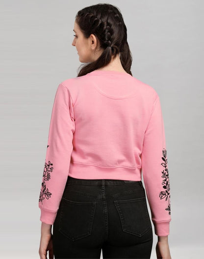 Light Pink Coloured Cotton Fleece Blend Embroidered Sweatshirt | Sudathi