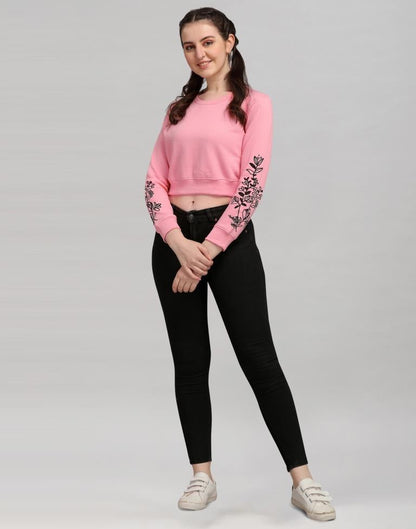 Light Pink Coloured Cotton Fleece Blend Embroidered Sweatshirt | Sudathi