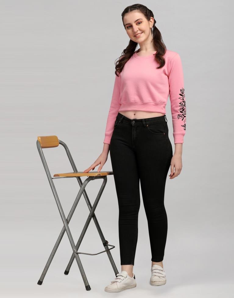 Light Pink Coloured Cotton Fleece Blend Embroidered Sweatshirt | Sudathi