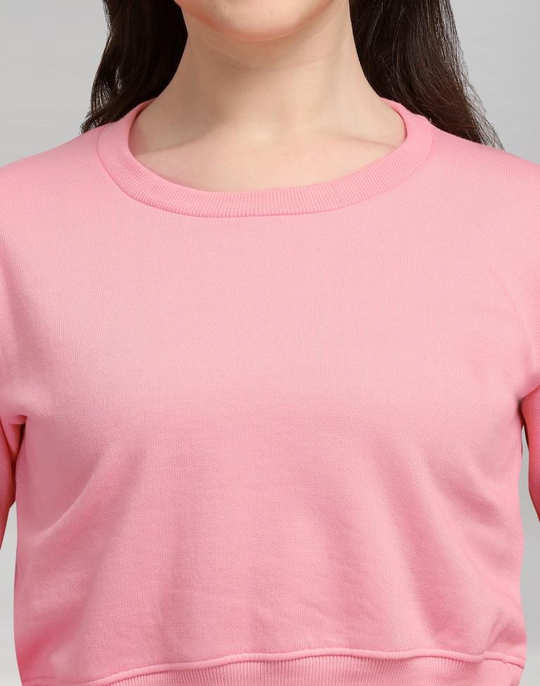 Light Pink Coloured Cotton Fleece Blend Embroidered Sweatshirt | Sudathi