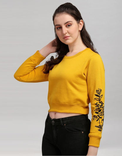 Turmeric Yellow Coloured Cotton Fleece Blend Embroidered Sweatshirt | Sudathi