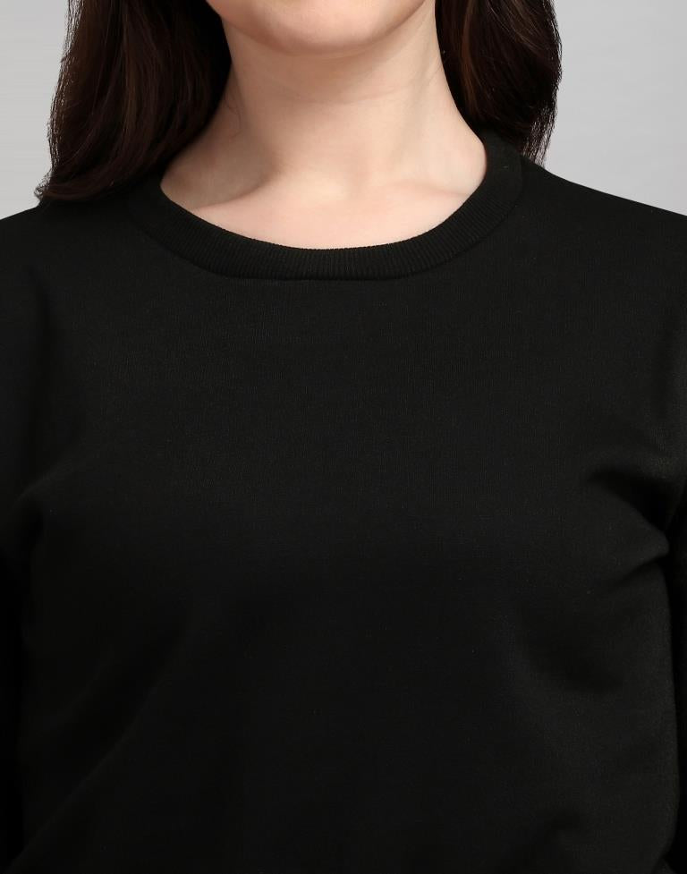 Black Coloured Cotton Fleece Blend Embroidered Sweatshirt | Leemboodi