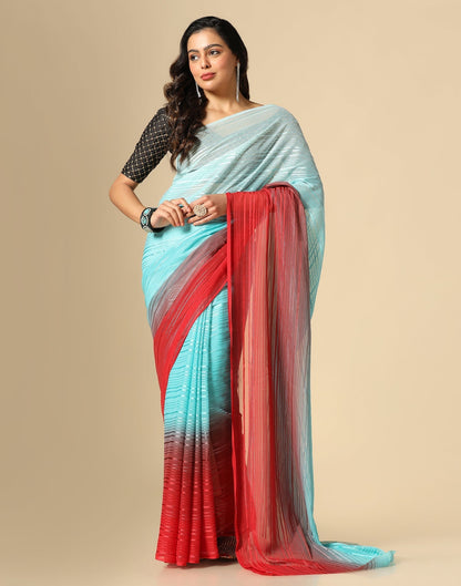 Light Blue And Maroon Georgette Jari Stripes Saree | Sudathi
