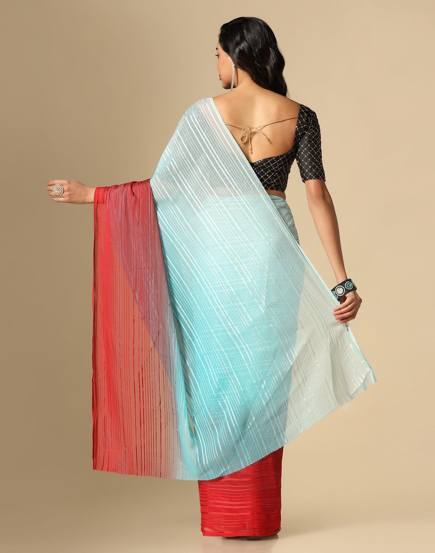Light Blue And Maroon Georgette Jari Stripes Saree | Sudathi