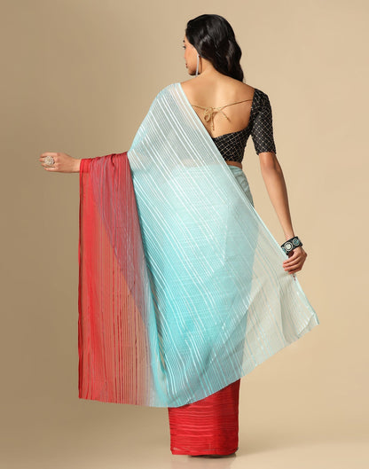 Light Blue And Maroon Georgette Jari Stripes Saree | Sudathi
