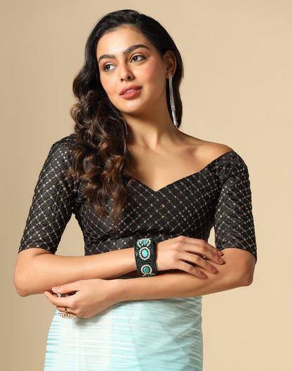 Light Blue And Maroon Georgette Jari Stripes Saree | Sudathi