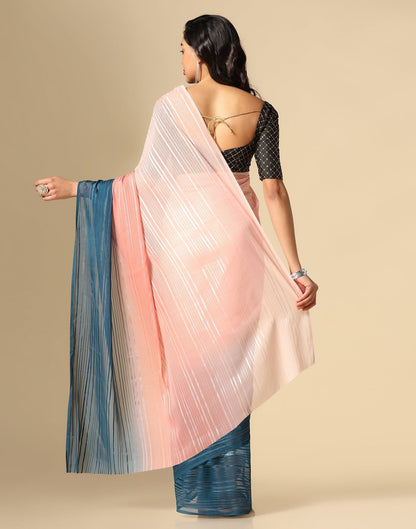 Light Pink And Blue Georgette Jari Stripes Saree | Sudathi