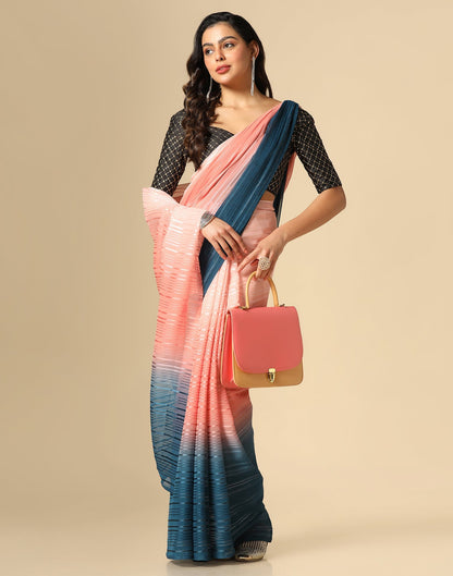 Light Pink And Blue Georgette Jari Stripes Saree | Sudathi