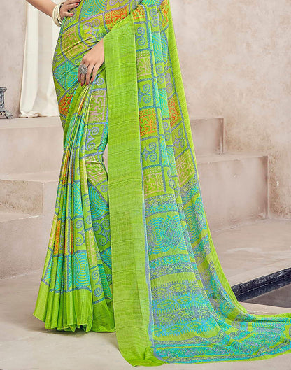 Light Green Chiffon Geometric Printed Saree | Sudathi