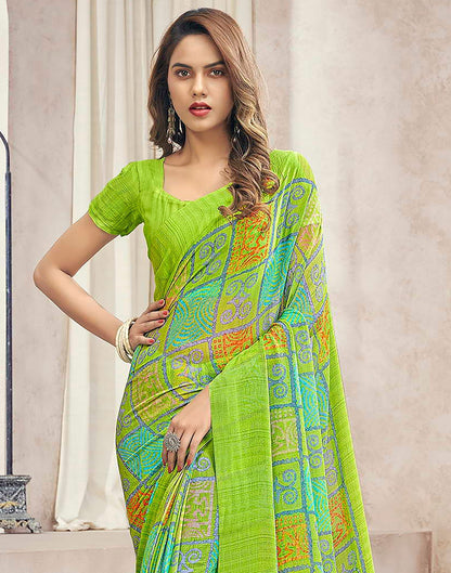 Light Green Chiffon Geometric Printed Saree | Sudathi