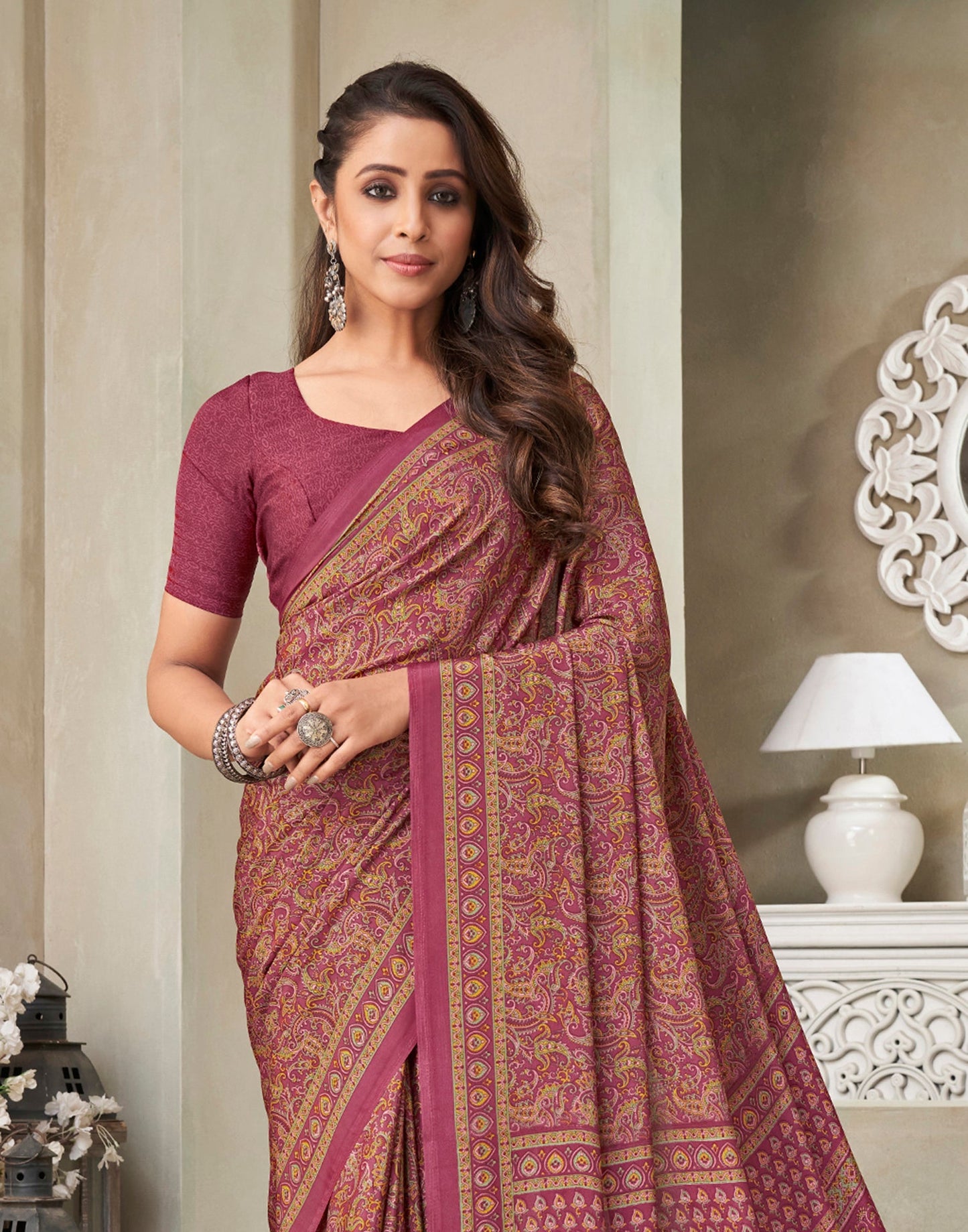 Pink Silk Printed Saree