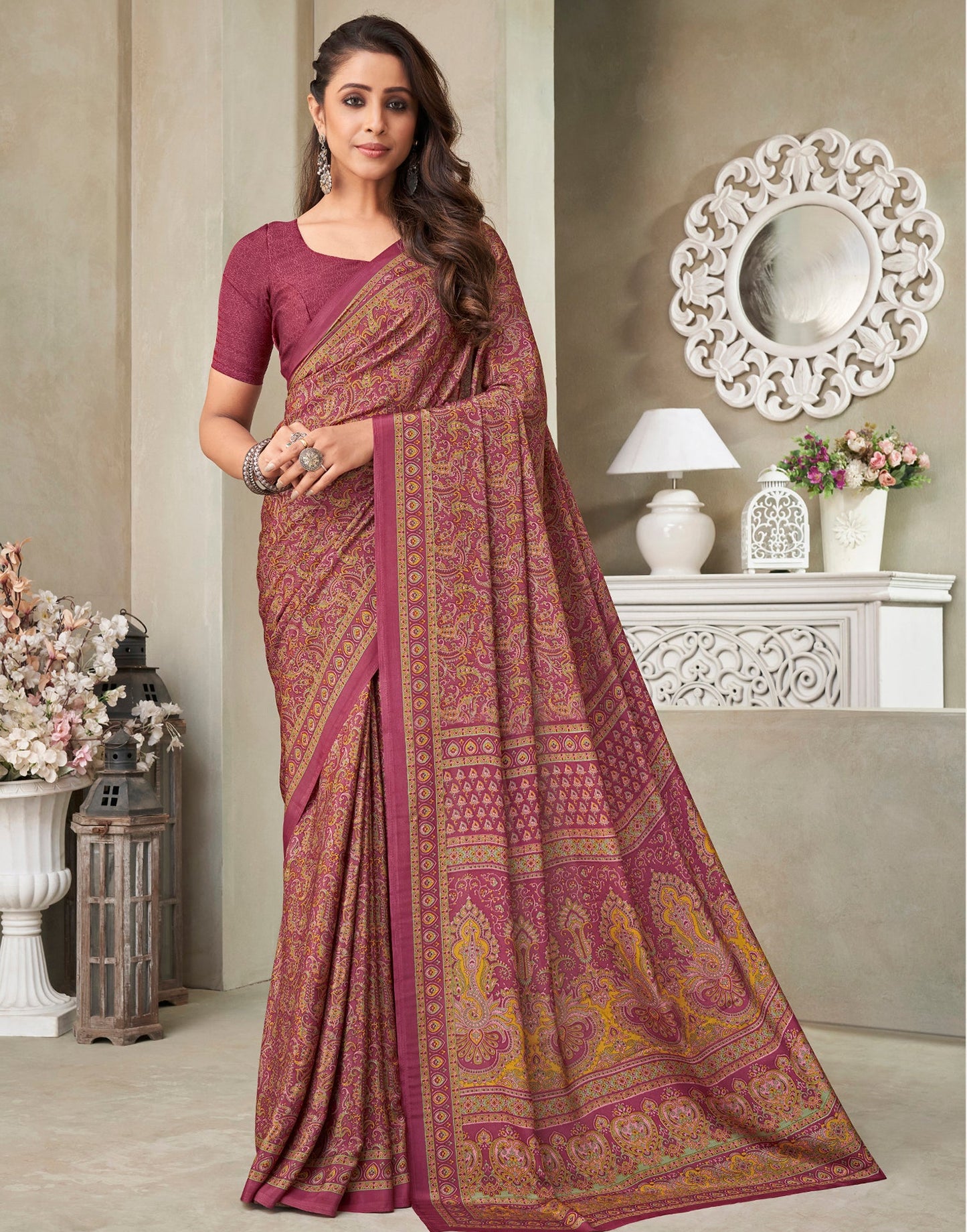 Pink Silk Printed Saree