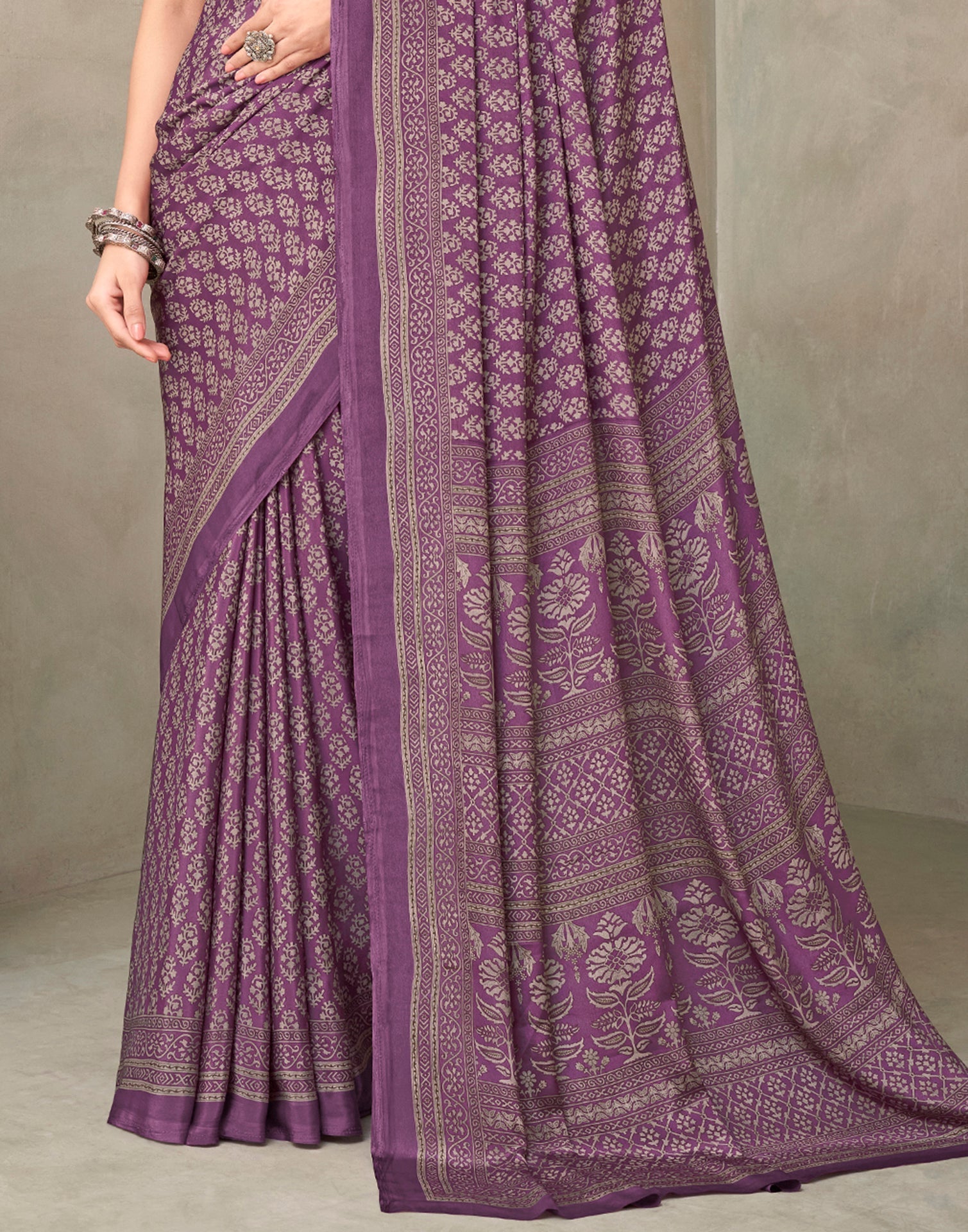 Purple Silk Printed Saree | Sudathi
