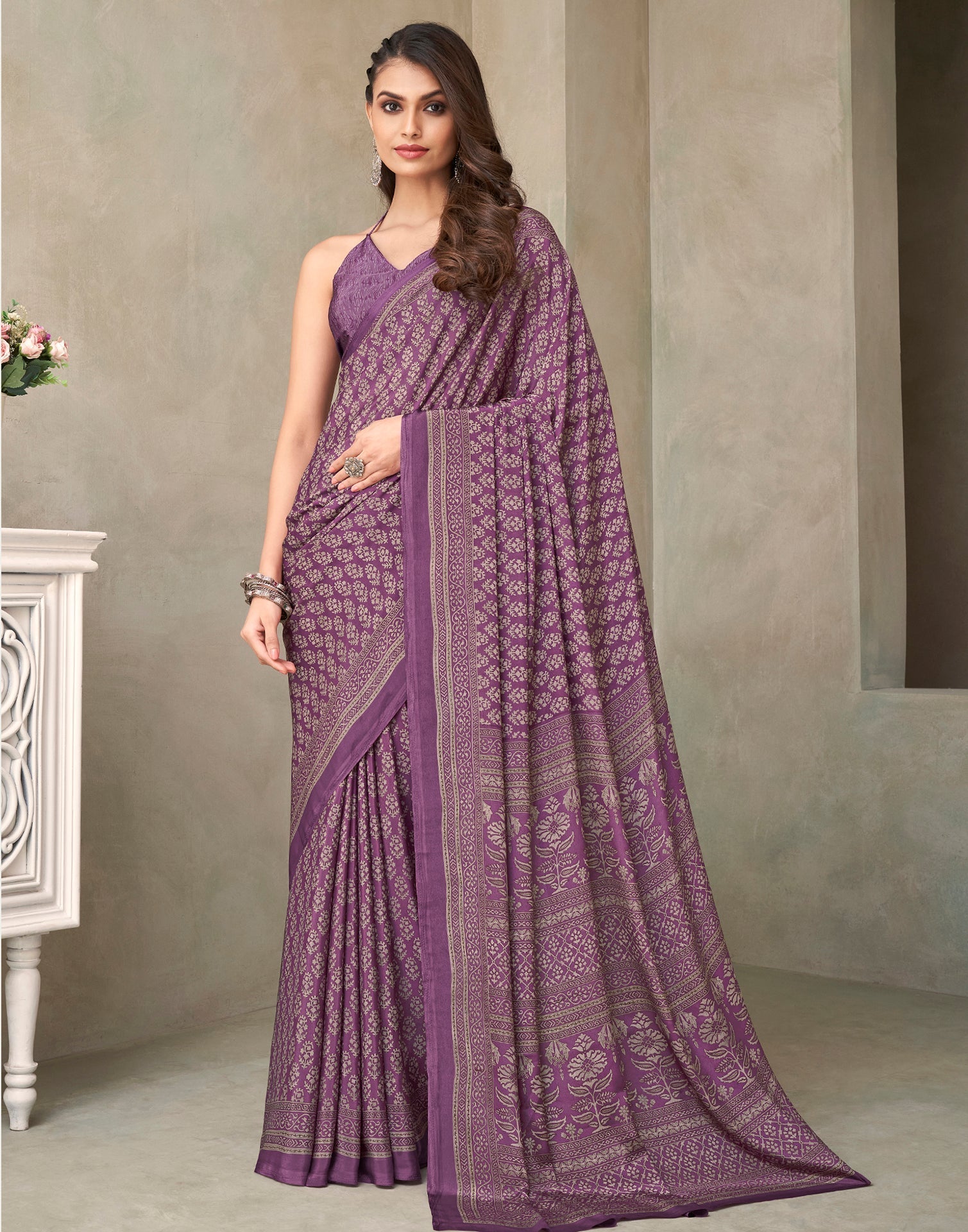 Purple Silk Printed Saree | Sudathi