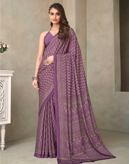 Purple Silk Printed Saree | Sudathi