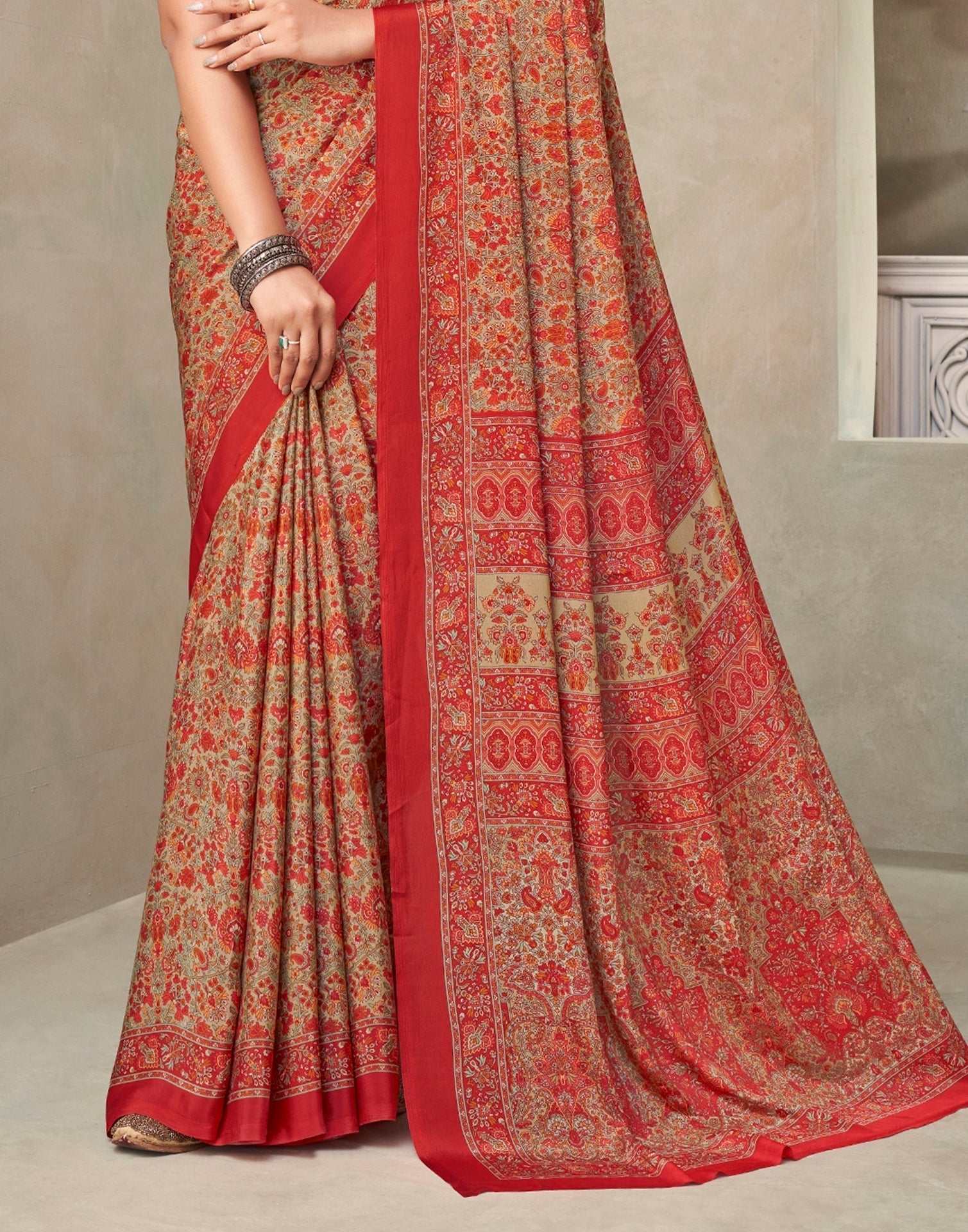 Red Silk Printed Saree | Leemboodi