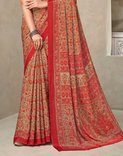 Red Silk Printed Saree | Leemboodi
