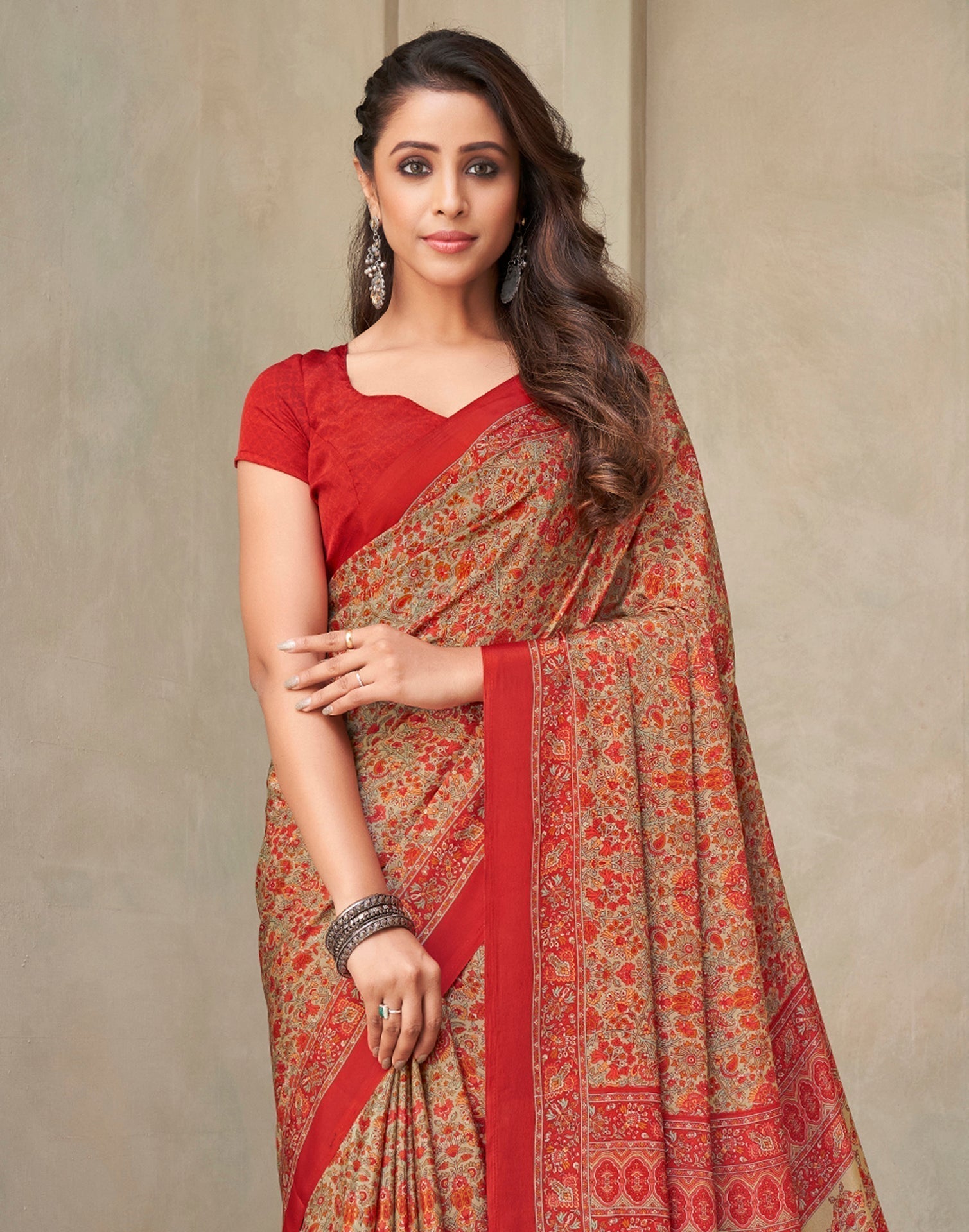 Red Silk Printed Saree | Leemboodi