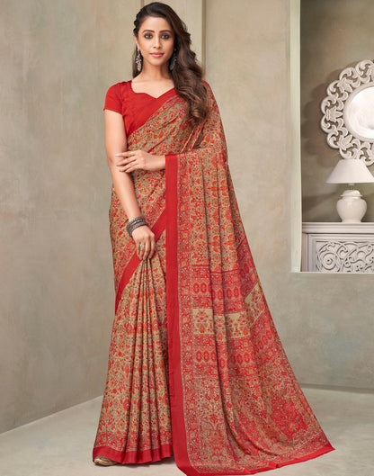 Red Silk Printed Saree | Leemboodi