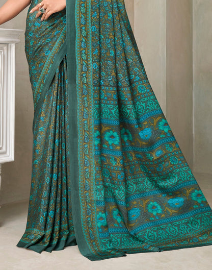 Dark Green Silk Printed Saree | Leemboodi