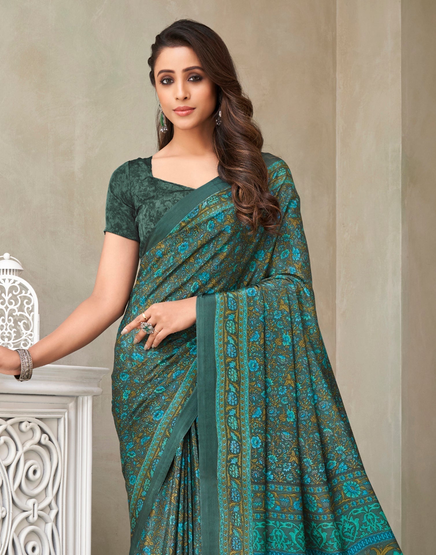 Dark Green Silk Printed Saree | Leemboodi