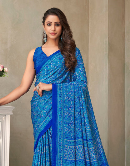 Blue Silk Printed Saree | Sudathi